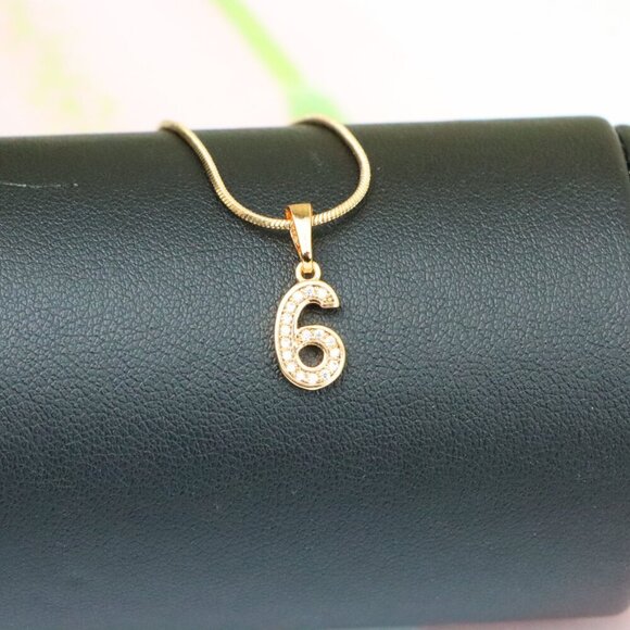 "Rose Gold Number 6 Pendant with Crystals – 18K Gold Plated Charm, XPPT1346 - Picture 13 of 13